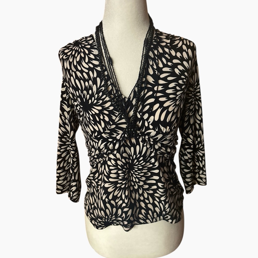Elegant Black and Cream Floral Women's Top